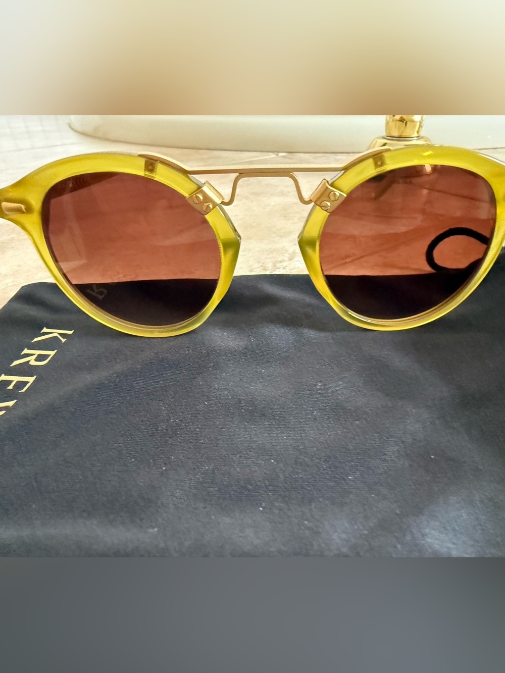 KREWE St Louis Chartreuse Green Sunglasses with Gold EUC - Picture 2 of 7